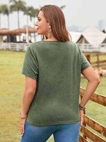 EMERY ROSE Plus Floral & Letter Graphic Tee - Army Green - View 2