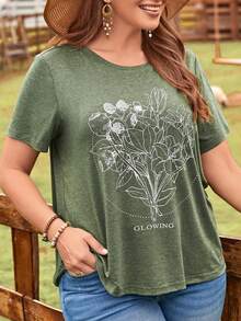 EMERY ROSE Plus Floral & Letter Graphic Tee - Army Green - View 4