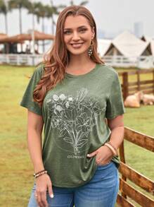 EMERY ROSE Plus Floral & Letter Graphic Tee - Army Green - View 3