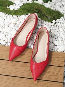 Women Snakeskin Embossed Point Toe Flats, Funky Red Outdoor Ballet Flats - Red - View 3