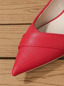 Women Snakeskin Embossed Point Toe Flats, Funky Red Outdoor Ballet Flats - Red - View 4