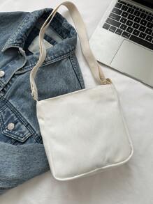 1 件女式黑白帆布单肩包，休闲迷你斜挎钱包，可爱手机零钱包，适合学生旅行 - 白色 - 查看 2