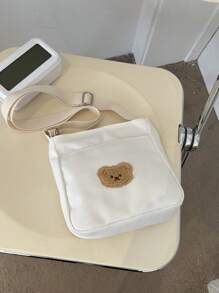 1 件女式黑白帆布单肩包，休闲迷你斜挎钱包，可爱手机零钱包，适合学生旅行 - 白色 - 查看 5