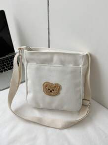 1 件女式黑白帆布单肩包，休闲迷你斜挎钱包，可爱手机零钱包，适合学生旅行 - 白色 - 查看 6