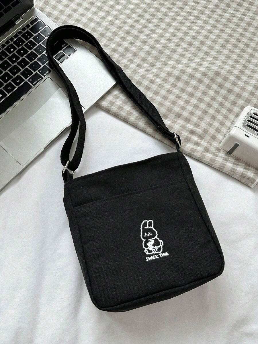 1 chiếc túi đeo chéo vải canvas nhỏ màu đen và trắng dành cho nữ, ví điện thoại mini dễ thương, túi đựng tiền xu, túi du lịch cho học sinh - màu đen - Xem 1