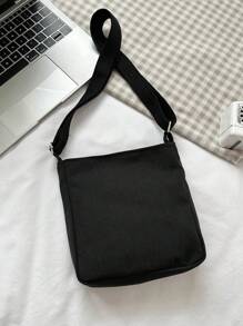 1 chiếc túi đeo chéo vải canvas nhỏ màu đen và trắng dành cho nữ, ví điện thoại mini dễ thương, túi đựng tiền xu, túi du lịch cho học sinh - màu đen - Xem 2