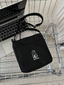 1 chiếc túi đeo chéo vải canvas nhỏ màu đen và trắng dành cho nữ, ví điện thoại mini dễ thương, túi đựng tiền xu, túi du lịch cho học sinh - màu đen - Xem 4