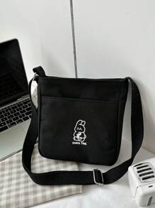 1 chiếc túi đeo chéo vải canvas nhỏ màu đen và trắng dành cho nữ, ví điện thoại mini dễ thương, túi đựng tiền xu, túi du lịch cho học sinh - màu đen - Xem 8