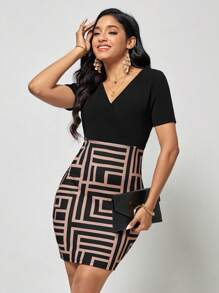 SHEIN Clasi 幾何印花緊身洋裝 - 彩色 - 查看 3