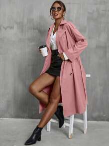 SHEIN Privé 雙排釦腰帶風衣外套 - 藕粉色 - 查看 1