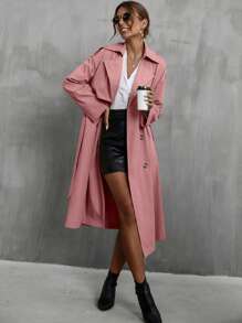 SHEIN Privé 雙排釦腰帶風衣外套 - 藕粉色 - 查看 4