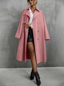 SHEIN Privé 雙排釦腰帶風衣外套 - 藕粉色 - 查看 6