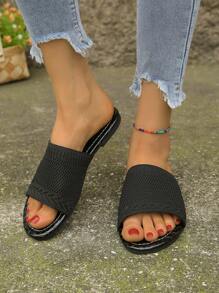 Xăng đan trượt đơn tối giản dành cho nữ, Xăng đan đế bằng mùa hè thanh lịch - màu đen - Xem 4