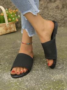 Xăng đan trượt đơn tối giản dành cho nữ, Xăng đan đế bằng mùa hè thanh lịch - màu đen - Xem 5