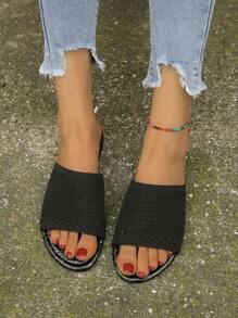 Xăng đan trượt đơn tối giản dành cho nữ, Xăng đan đế bằng mùa hè thanh lịch - màu đen - Xem 6
