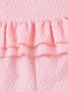 Girls Puff Sleeve Bow Front Ruffle Hem Top & Frill Trim Shorts - Pink - View 4