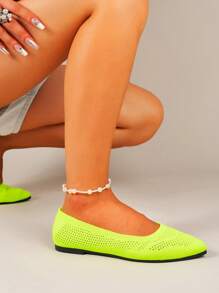 Women's Flat Knitted Breathable Pointed Toe Slip-On Casual Loafers, Lightweight And Comfortable For Outdoor, Spring & Autumn, Plus Size - Green - View 7