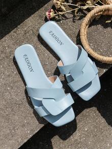 女士扭結裝飾時尚夏天平底涼鞋 - 淺藍色 - 查看 3