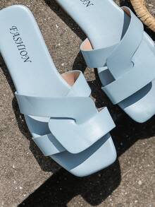 女士扭結裝飾時尚夏天平底涼鞋 - 淺藍色 - 查看 6