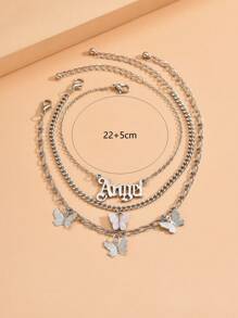 Vòng chân mặt dây chuyền hình bướm 3 cô gái để trang trí hàng ngày - Bạc - Xem 3