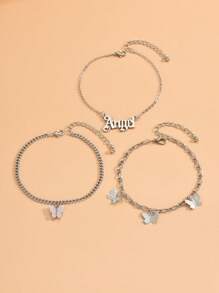 Vòng chân mặt dây chuyền hình bướm 3 cô gái để trang trí hàng ngày - Bạc - Xem 4