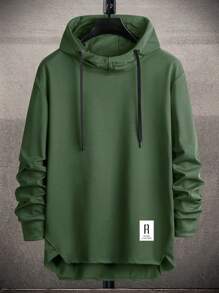 Manfinity Homme Áo nỉ Nam Dây kéo Cao thấp Đắp vá Lá thư Giải trí - Màu xanh lá cây đậm - Xem 1