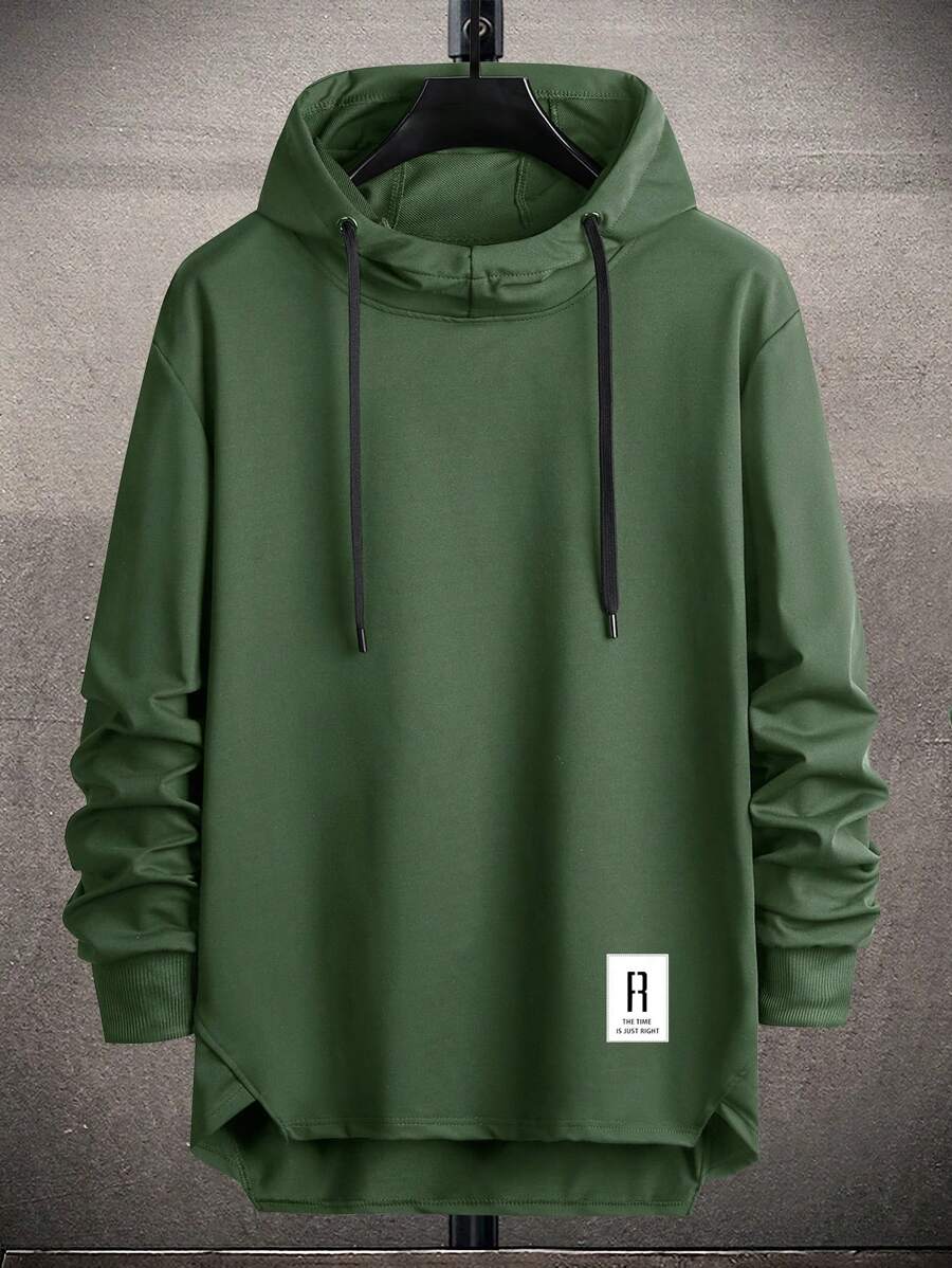 Manfinity Homme Áo nỉ Nam Dây kéo Cao thấp Đắp vá Lá thư Giải trí - Màu xanh lá cây đậm - Xem 1