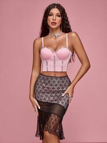 Top corsé de tirantes bustier con cuenta con diamante de imitación - Rosa Pálido - Ver 6