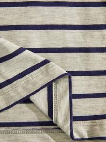 RueChic Young Boy Round Neck Short Sleeve Striped T-Shirt & Solid Color Shorts 2pcs/Set - Blue and White - View 4