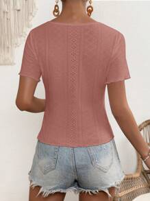 SHEIN LUNE Áo thun nữ Thắt nút Thắt nơ trước Tranh thêu màu trơn Giải trí - Bụi hồng - Xem 2