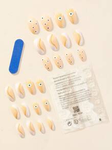 24 Chiếc Dài Hạnh Nhân Mắt In Móng Tay Giả & 1 Tấm Băng & 1 Dũa Móng Tay Sáng Tạo Ấn Vào bộ Dụng Cụ Làm Móng - Nhiều màu - Xem 2