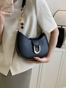 Bolso Hobo de decoración de Metal de estilo de moda de PU negro, bolso Hobo de fieltro Y2K, bolso de Color sólido, bolso de moda con hebilla decorativa, bolso para axila