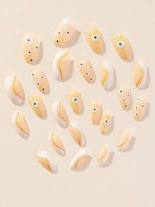 24 Chiếc Dài Hạnh Nhân Mắt In Móng Tay Giả & 1 Tấm Băng & 1 Dũa Móng Tay Sáng Tạo Ấn Vào bộ Dụng Cụ Làm Móng - Nhiều màu - Xem 3