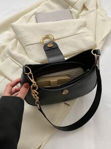 Bolso Hobo de decoración de Metal de estilo de moda de PU negro, bolso Hobo de fieltro Y2K, bolso de Color sólido, bolso de moda con hebilla decorativa, bolso para axila