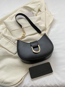 Bolso Hobo de decoración de Metal de estilo de moda de PU negro, bolso Hobo de fieltro Y2K, bolso de Color sólido, bolso de moda con hebilla decorativa, bolso para axila