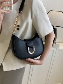 Bolso Hobo de decoración de Metal de estilo de moda de PU negro, bolso Hobo de fieltro Y2K, bolso de Color sólido, bolso de moda con hebilla decorativa, bolso para axila