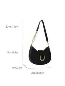 Bolso Hobo de decoración de Metal de estilo de moda de PU negro, bolso Hobo de fieltro Y2K, bolso de Color sólido, bolso de moda con hebilla decorativa, bolso para axila
