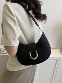 Bolso Hobo de decoración de Metal de estilo de moda de PU negro, bolso Hobo de fieltro Y2K, bolso de Color sólido, bolso de moda con hebilla decorativa, bolso para axila