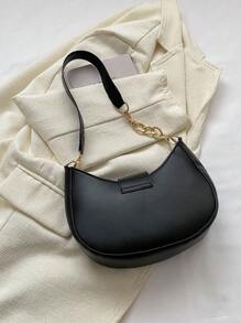 Bolso Hobo de decoración de Metal de estilo de moda de PU negro, bolso Hobo de fieltro Y2K, bolso de Color sólido, bolso de moda con hebilla decorativa, bolso para axila