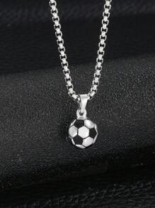 1個運動風不銹鋼足球吊墜項鍊男女童時尚派對珠寶禮物 - 銀色 - 查看 1