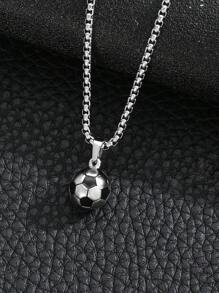 1個運動風不銹鋼足球吊墜項鍊男女童時尚派對珠寶禮物 - 銀色 - 查看 2