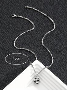 1個運動風不銹鋼足球吊墜項鍊男女童時尚派對珠寶禮物 - 銀色 - 查看 3