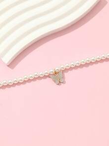 1pc Girls' Acrylic Butterfly & Pearl Necklace, Everyday Accessory - Silver - View 3