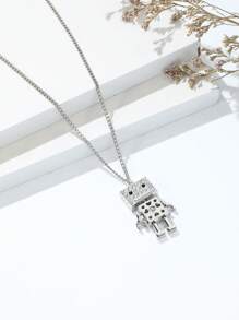 1入組兒童方晶鋯石裝飾機器人不銹鋼吊墜項鍊日常裝飾 - 銀色 - 查看 1