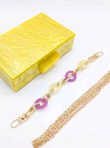 CEZIRA 金屬鏈迷你黃色亞克力方形手拿包斜挎包,完美新娘錢包適合婚禮,舞會和派對活動