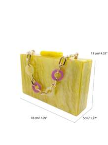 CEZIRA 金屬鏈迷你黃色亞克力方形手拿包斜挎包,完美新娘錢包適合婚禮,舞會和派對活動