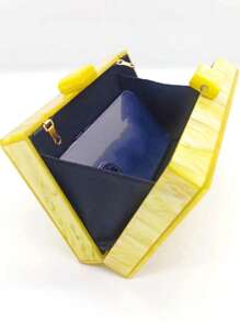 CEZIRA 金屬鏈迷你黃色亞克力方形手拿包斜挎包,完美新娘錢包適合婚禮,舞會和派對活動