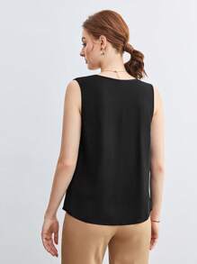 BizChic Women Sleeveless V-Neck Ruffle Solid Color Camisole, Elegant For Commuting - Black - View 5
