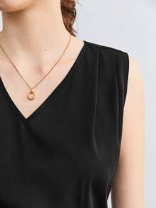 BizChic Women Sleeveless V-Neck Ruffle Solid Color Camisole, Elegant For Commuting - Black - View 4