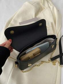 女性簡約純色pu斜背包,百搭款 - 黑色 - 查看 4